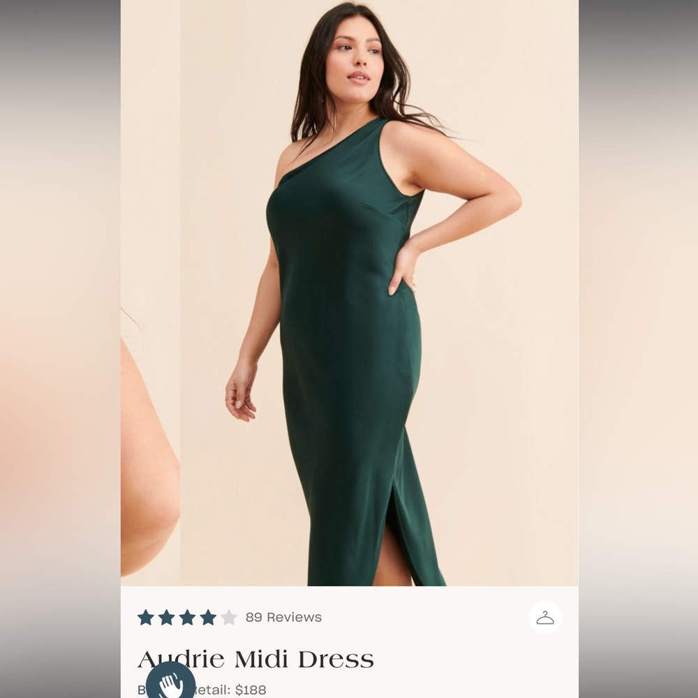 BHLDN Forest Green Audrie One-Shoulder Dress